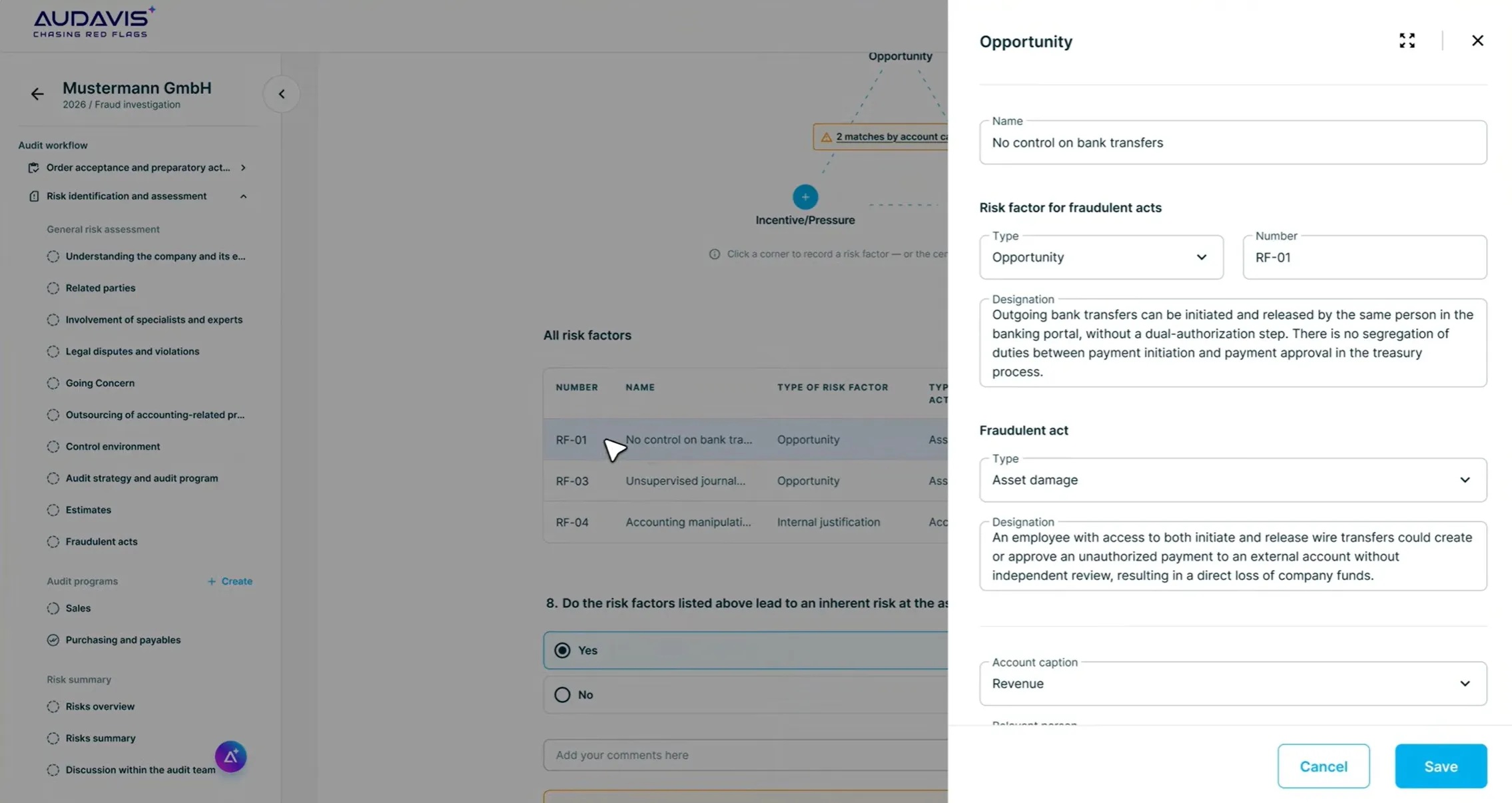 AUDAVIS AI augmented documentation for Financial Auditing - Risk Factors, Controls and Opptortunities